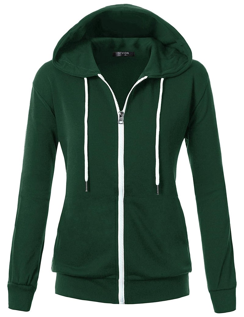 GIVON Women's Lightweight Zip Up Hoodie â€“ Long Sleeve Thin Casual Hooded Jacket, Plus DCF200-GREEN-L - Image 2